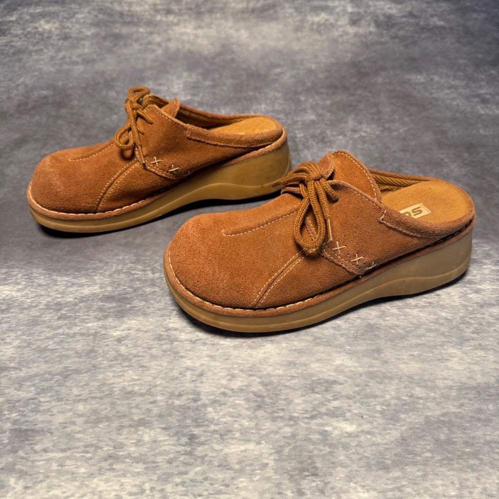 Y2K Soda Womens Brown Suede Platform Mules Wedge Clogs Lace Up Detail 6.5 chunky